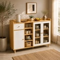 thumbnail image 3 of Alacena de Cocina 120x90x35 cm, Gabinete con Puertas de Vidrio, Cajón y Repisas, Mueble Organizador para Microondas, Estilo Blanco y Madera, 3 of 9