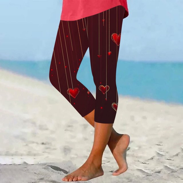 TaTaai Valentine's Day Love Print Stretchy Breathable Women Tight Yoga Pants High Waisted Non-see-through Elastic Gym Casual Daily Full Length Leggings Gift