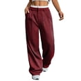 thumbnail image 3 of Pantalones Anchos y Holgados para Mujer, Estilo Palazzo Harén, Informales, A Rayas, con Cintura Elástica y Bolsillos Vino Tinto L, 3 of 7