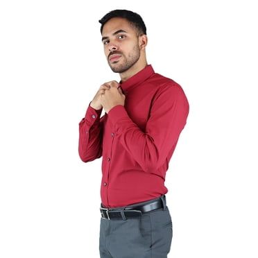Camisa Roja Manga Larga De Vestir Para Hombre Slim Fit Estilo Casual