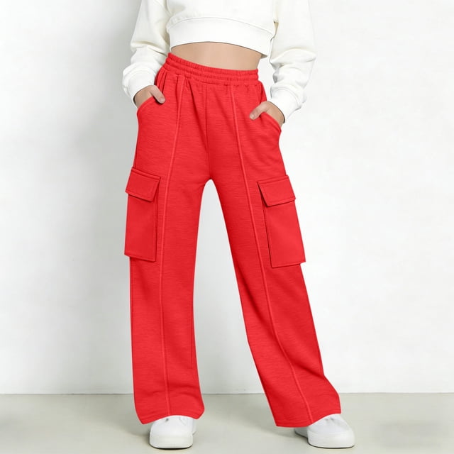 Pantalones de pana para niñas, cintura elástica, corte holgado, cordón ajustable, bolsillos, pantalones casuales para niñas con pana de mezcla de algodón de textura suave, tallas de 5-6 a 14-15 años.