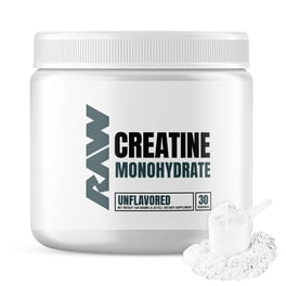 RAW Nutrition Creatine Monohydrate Powder, Unflavored (30 Servings) - Micronized Creatine Monohydrate Supplement for Workout Performance, Build Muscle & Strength - Creatine Powder