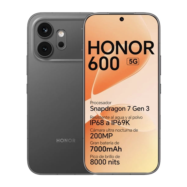 Celular HONOR 600 5G Smartphone 5G 16GB(8+8) RAM 256GB ROM Cámara 200MP Pantalla AMOLED 6.57" Batería 7000mAh, Negro