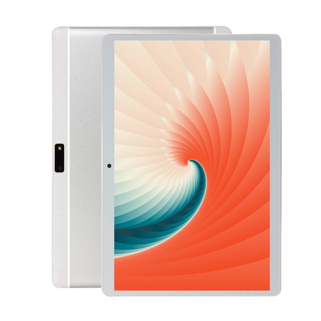 tablet pc android 5.1 sistema operativo 10.1 pulgadas pantalla hd ocho núcleos procesador 1gb ram y 16gb rom tf expansión admite wifi incorporado, bluetooth, gps tablet pc Plata yilyih: vista frontal centrada de tablet 10.1" con pantalla HD 1280x800 y marcos delgados, reverso plateado en ABS con cámara trasera; dimensiones 24 x 17 x 0.69 cm y batería 4000 mAh según ficha, adecuada para navegación, video y lectura portátil.