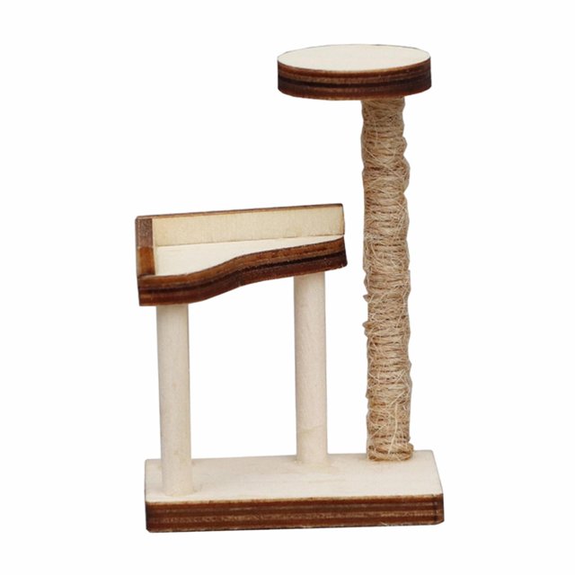 1:12 Casa del árbol para gatos Modelo de madera Centro de mascotas Escenas Poste rascador realista para gatos 48 cm x 34 cm x 73 cm