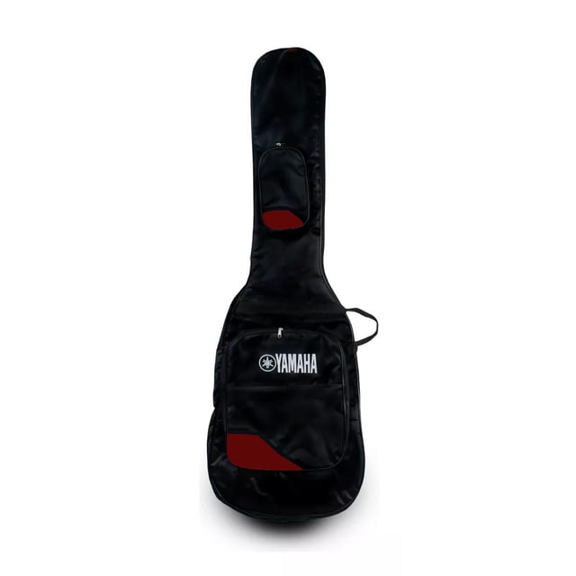 funda para guitarra electrica asa reforzada impermeable vino Funda acolchada color vino para guitarra eléctrica con doble asa reforzada y material impermeable, bolsillos exteriores con cierre y vista frontal sobre fondo blanco. Adecuada para transportar el instrumento y guardar cables o accesorios.