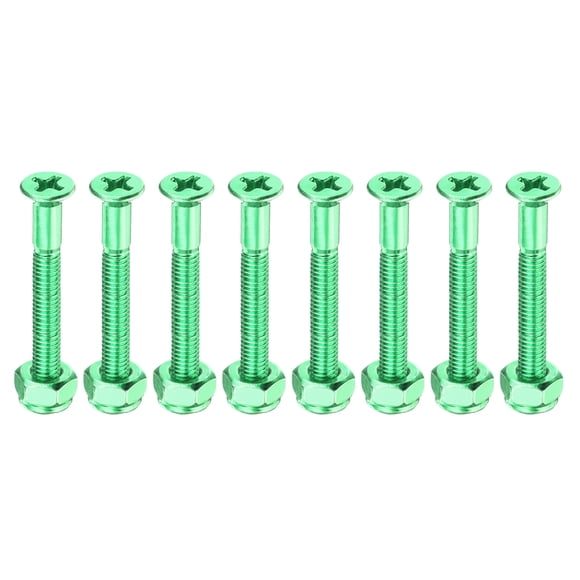 Hardware de montaje para patineta tornillos de acero al carbono de 1.5" tuercas y tornillos de cabeza plana, verde 8 paquetes