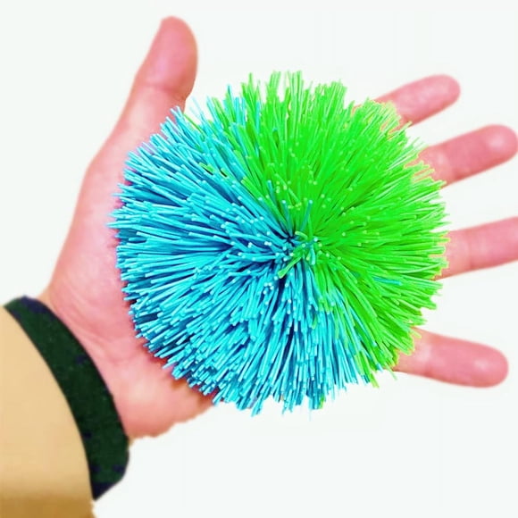 Bola Grande de Silicona EDUCATION THROUGH PLAY Azul Verde con Cuerda Arco Iris de 4.5 Pulgadas
