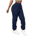 thumbnail image 1 of Amzcrzy Pantalones Cargo Mujer Color Liso Ligeros Senderismo Detalle Fruncido Cintura Elástica Cordón Cómodos Jogging Tallas S-2XL Azul, 1 of 7