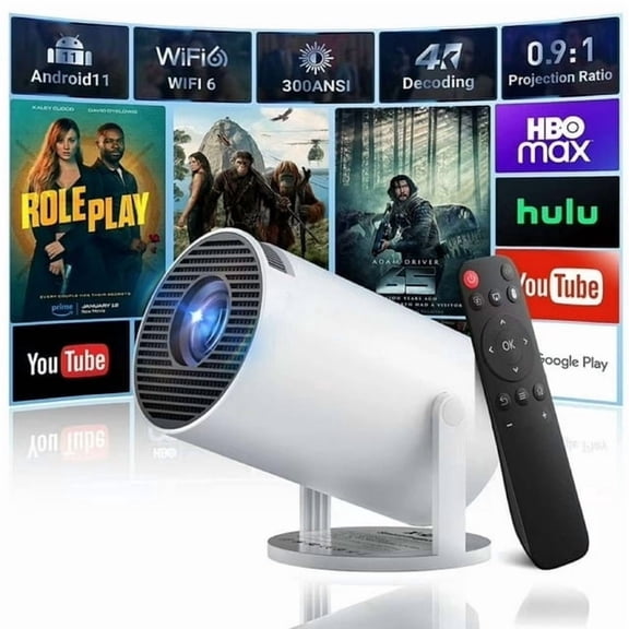 Miniproyector con WIFI 6 y Bluetooth, Proyectores Portátiles 4k 1080P, Pantalla Giratoria de 180°, Proyector de Películas