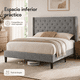 thumbnail image 4 of Zocalo Cama Queen Tapizada con Cabecera Acolchada, Estructura de Metal con Listones de Madera, Soporte hasta 350 kg, Diseño Silencioso, 209 x 157 x 120 cm, Gris, 4 of 8