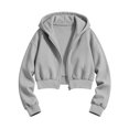 thumbnail image 4 of Sudadera con capucha y cremallera de manga larga de color liso para niñas, estilo casual y holgado, ideal para invierno, tallas 120-170., 4 of 5