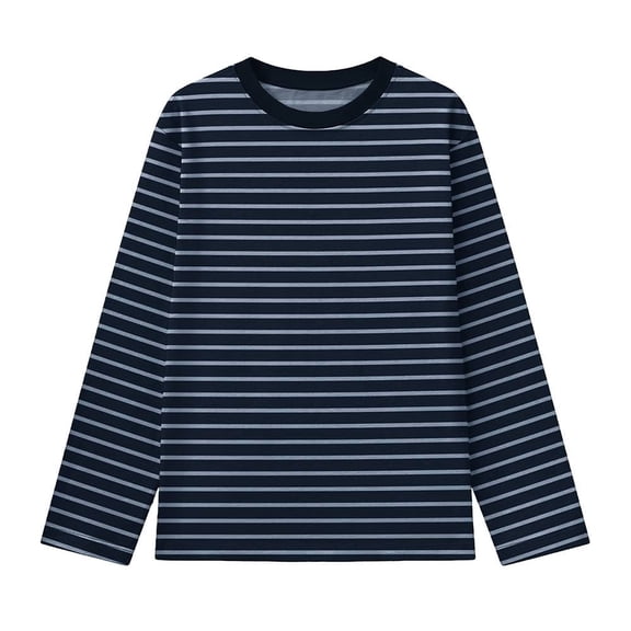 Playera Casual Manga Larga Simply Basic para Niño, Diseño Líneas Horizontales Azul Talla 6