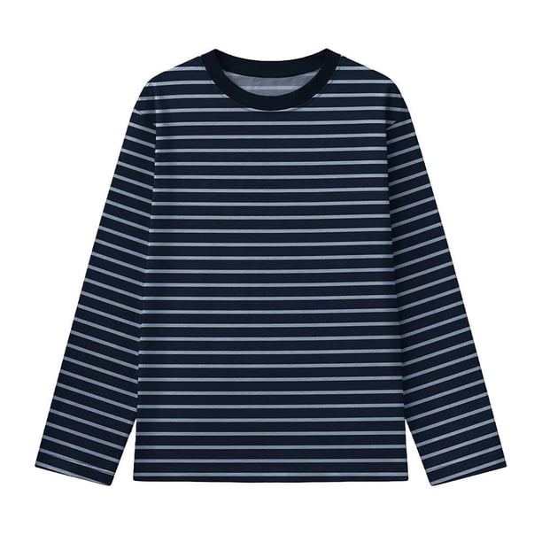 Playera Casual Manga Larga Simply Basic para Niño, Diseño Líneas Horizontales Azul Talla 6
