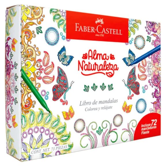 Faber-Castell 72 Marcadores Fiesta y Libro de Mandalas, Libro para Colorear  Ideal para Arte y Relajación