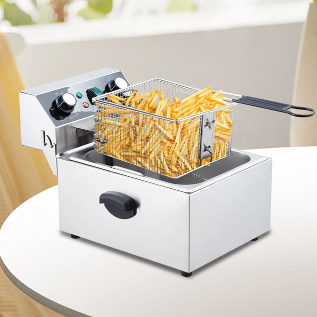 6/10/12L Commercial Electric Profundo Fryer w/Basket & Lid Countertop Stainless Steel Profundo Fryer para Grande Tank French Fries Onion Rings