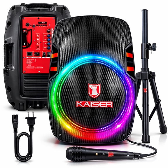 Bafle Bluetooth 5.3 Kaiser KSE-1015MX 15 pulgadas Potencia de salida 25 000 W PMPO / 40 W RMS con Luz LED más Tripie y Micrófono