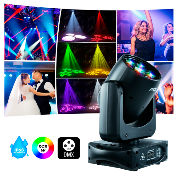 Cabeza Móvil Led 90w Rgbwa Atico Con Efecto Arcoíris Dmx