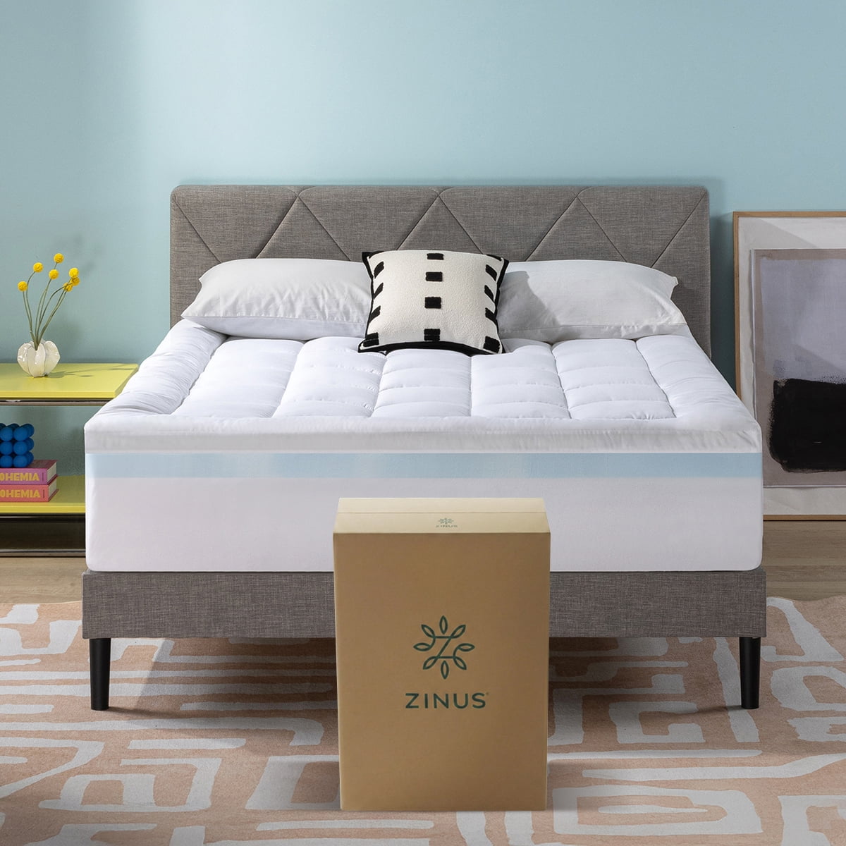 Zinus Sobrecolchon Lavable de Espuma y Diseño Perfilado de Memory Foam 7.5cm King Size y espuma Open Cell con Base de 2.5 cm de grosor, Cooling, Firmeza Media. Certificación CertiPUR y OEKO TEX.