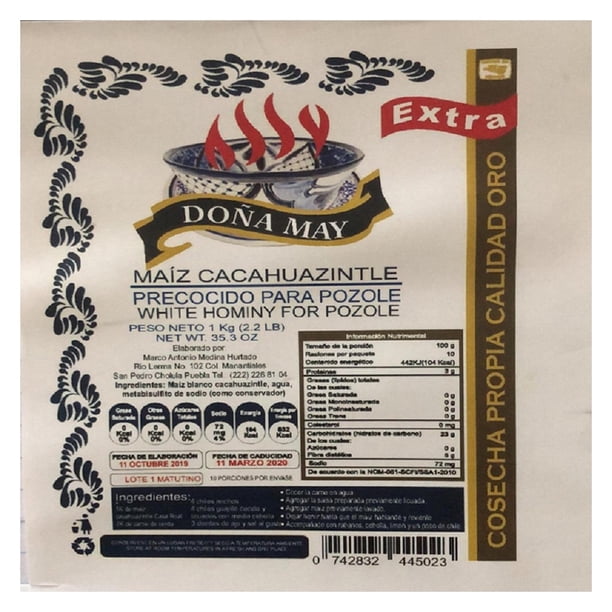 Maíz cacahuazintle Doña May precocido para pozole 1 kg