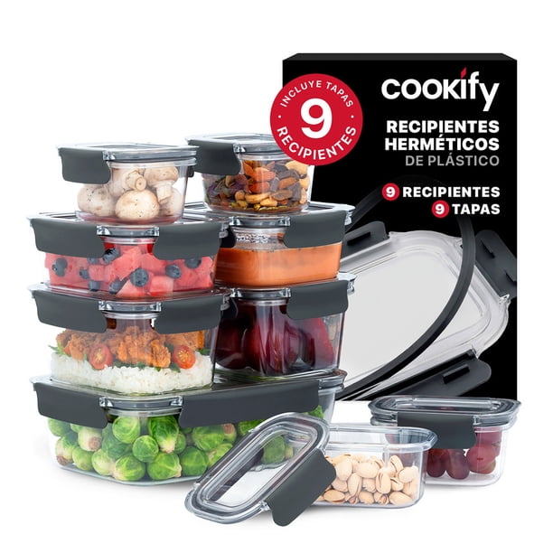 Set De Contenedores De Plástico Para Alimentos Cookify Herméticos, Organizador de Cocina y Despensa sin BPA, 18 Piezas
