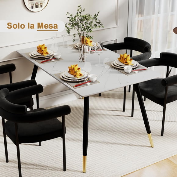 Mesa de Comedor Marble para 4 a 6 Personas 110CM Mesa de Cocina Rectangular con Patas de Dorado,Moderno FurnitureR MESA DE COMEDOR MODERNO