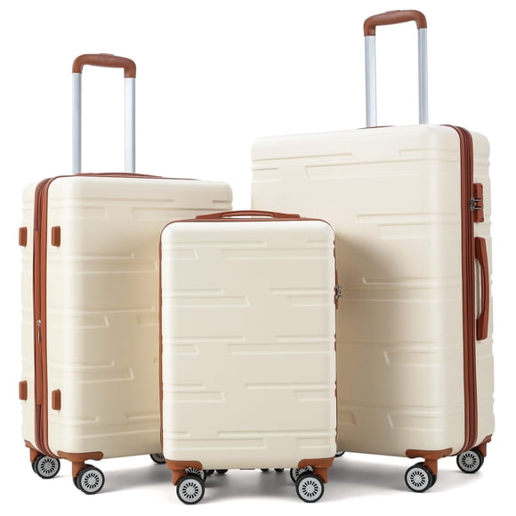 Set de Maletas Expandibles de Carcasa Dura con Ruedas, 3 Piezas, Blanco y Marrón