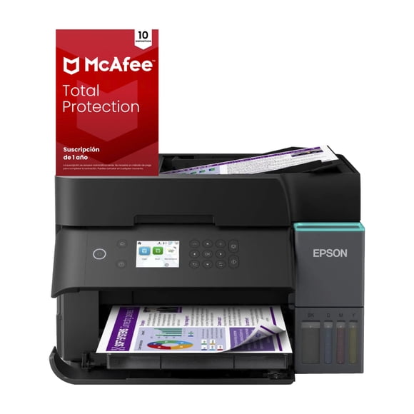 Impresora EPSON Multifuncional 3 en 1 EcoTank L6370 Wi-Fi Inyección de Tinta, Tanque de Tinta, Inalámbrico, Print/Copy/Scan + Antivirus 10 Dispositivos