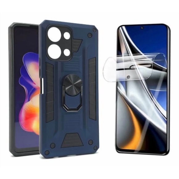 Funda + Mica Hidrogel Icon Case Blade Robot para Vivo Y11D, Carcasa, Protector, Uso Rudo, Protector de Pantalla, Antigolpes, Esquinas Reforzadas, Protección de Cámara - Azul marino