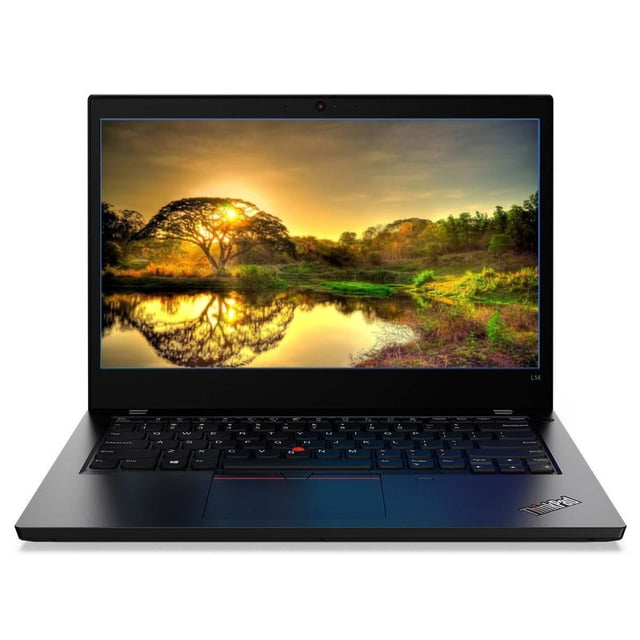 laptop lenovo thinkpad l14 gen 2 - 14" Reacondicionado, vista frontal con pantalla abierta; chasis negro mate, teclado QWERTY con TrackPoint rojo, pantalla IPS antirreflectante 14" Full HD, cámara frontal HD, logo Lenovo en esquina inferior derecha, dimensiones 331 x 235 x 19.1 mm y peso 1.59 kg. Ideal para trabajo de oficina y uso empresarial; también suele usarse como estación móvil para presentaciones.