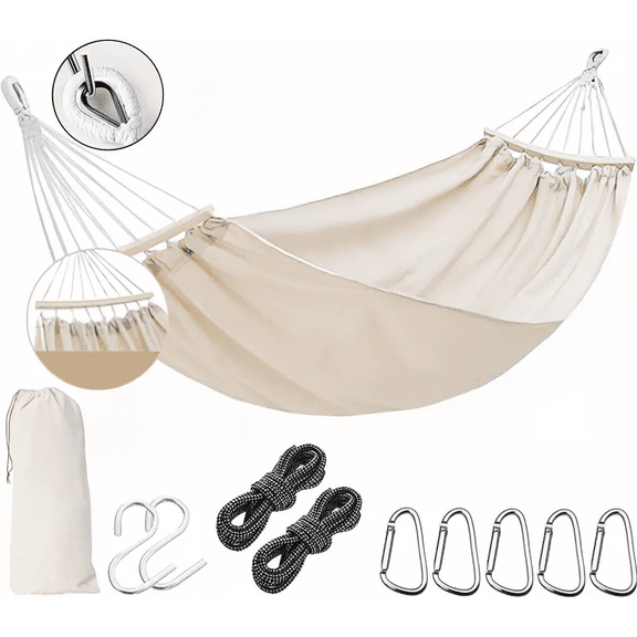 Hamaca Algodón Para Jardín Camping Exterior Portátil Mueble Beige