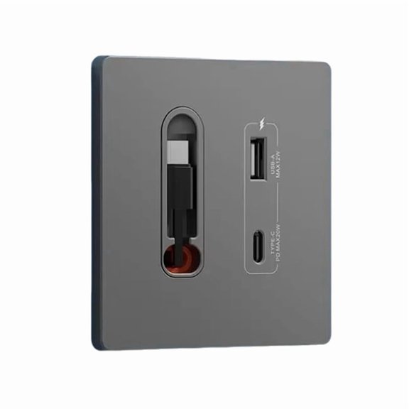 Panel de Enchufe Inteligente USB A PD Universal de Pared de 20 W con Puertos de Carga Rápida para Android Tipo C y Cable Retráctil para el Hogar B