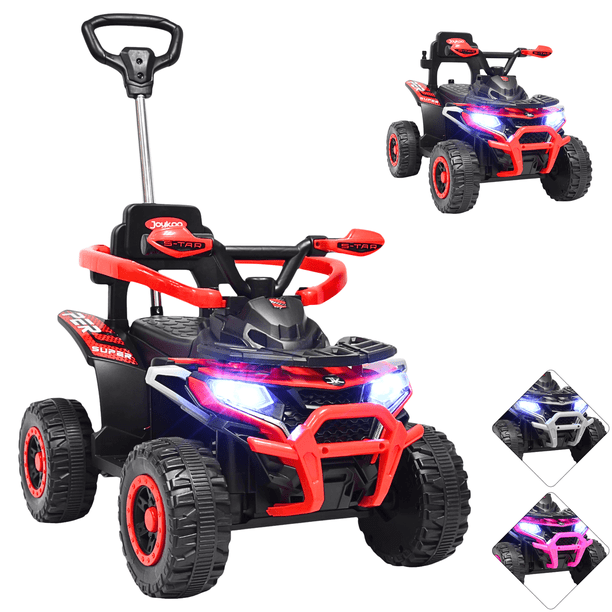 Montable Electrico para Niños Híbrido 4x4 con Bastón Dirigible y Pedal Acelerador Barras de Seguridad Luces Batería 6v - Rojo