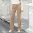 thumbnail image 2 of Amzcrzy Pantalones Vestir Mujer Color Liso S-2XL - Cintura Alta Elástica, Pliegues Frontales, Sin Cremallera, Bolsillos, Para Trabajo Marrón, 2 of 5