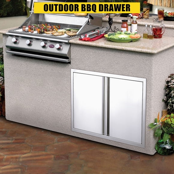Mueble con doble apertura para cocinas externas elaborado en acero inoxidable 304 acabado cepillado – Montaje sencillo y larga vida útil – Equipado con tirador metálico y rejillas de aireación