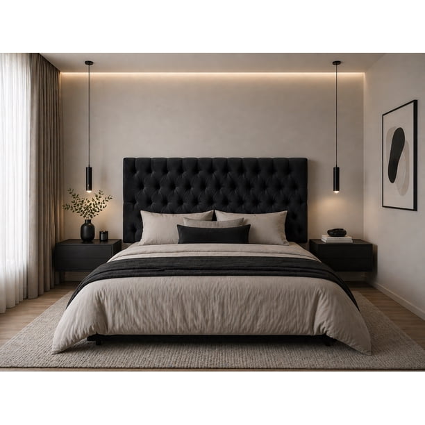 Cabecera El Bazar Store Capitonada Soho King Size Negro Ajuste de altura