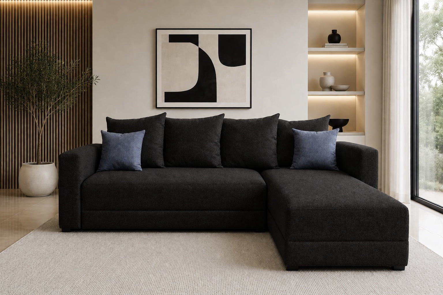 Sala Esquinera Modular El Bazar Store Samso Negro 240 x 180 cm, Tela Lino nacional