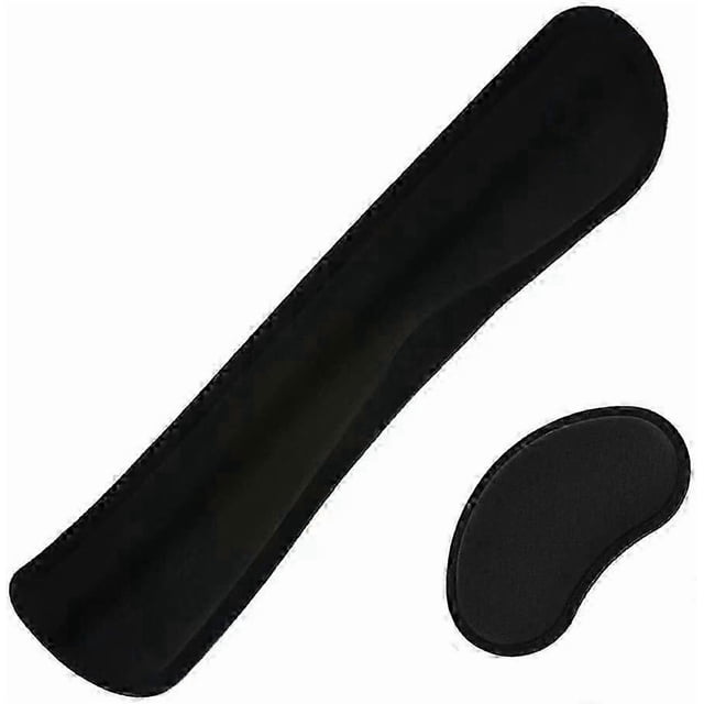 ergonomic wrist rest memory foam wrist rest for keyboard and mouse hand rest set black Conjunto ergonómico negro con reposamuñecas para teclado (44 × 8 × 2.5 cm) y para mouse (13.5 × 6 × 2.5 cm), superficie de lycra, núcleo de memory foam y base de goma antideslizante; alivia muñecas y antebrazos para gaming y oficina, también apto para estaciones de trabajo pequeñas.