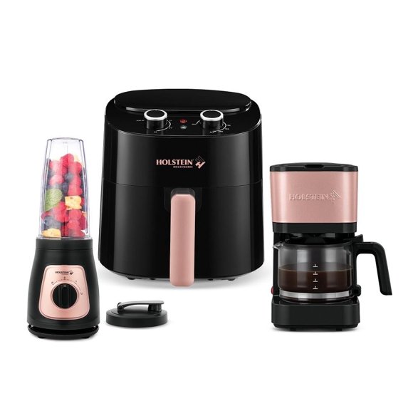 Combo Freidora de Aire Holstein Housewares con Licuadora, Cafetera Rose Gold Mod HH-09101129BZ-BU