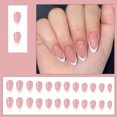 thumbnail image 1 of Uñas postizas, uñas postizas, regalos para mujeres, tamaño mediano, diseño minimalista, uñas francesas con brillo en polvo, uñas modernas, desmontables y usables, parche para uñas 24PSC, 1 of 5