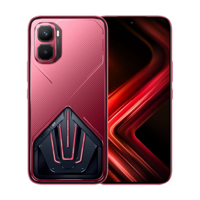 celular infinix gt 50 pro 5g 256gb 12gb ram rojo dual sim, smartphone gaming con MediaTek Dimensity 8400, pantalla AMOLED 6.78" 144Hz protegida con Corning Gorilla Glass 7i; vista frontal y trasera centrada mostrando pantalla activa y respaldo rojo con luces RGB y módulo de cámara doble, ideal para juegos móviles y streaming.