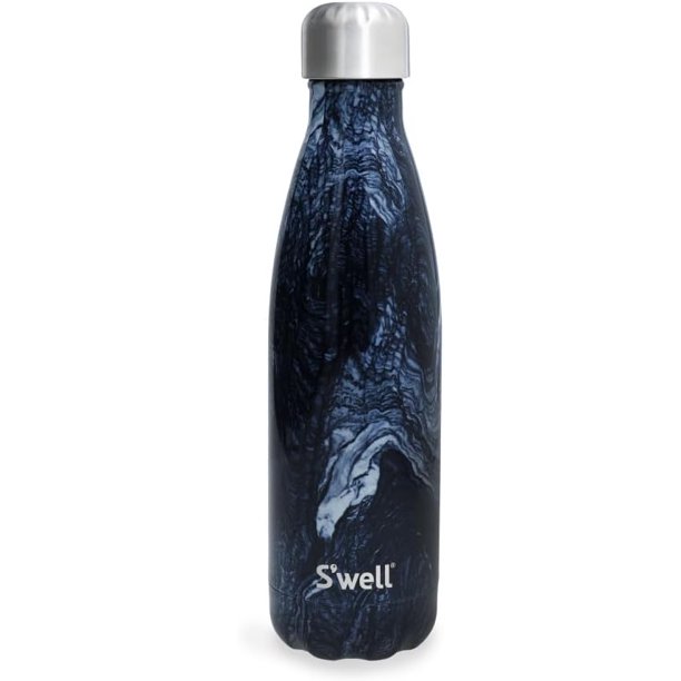 Botella de Agua Acero Inoxidable S'well, Recipientes con Aislamiento al vacío Triple Capa, Mantienen Bebidas Frías 36 horas y Calientes 18, Libre de BPA, Perfecta Viajar, Mármol Azul, 500 ML