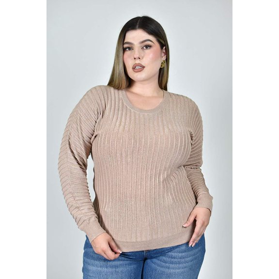 Sueter con relieve a rayas y brillo Roman Fashion / Tallas Extras, 4002 (Dorado) dorado 40