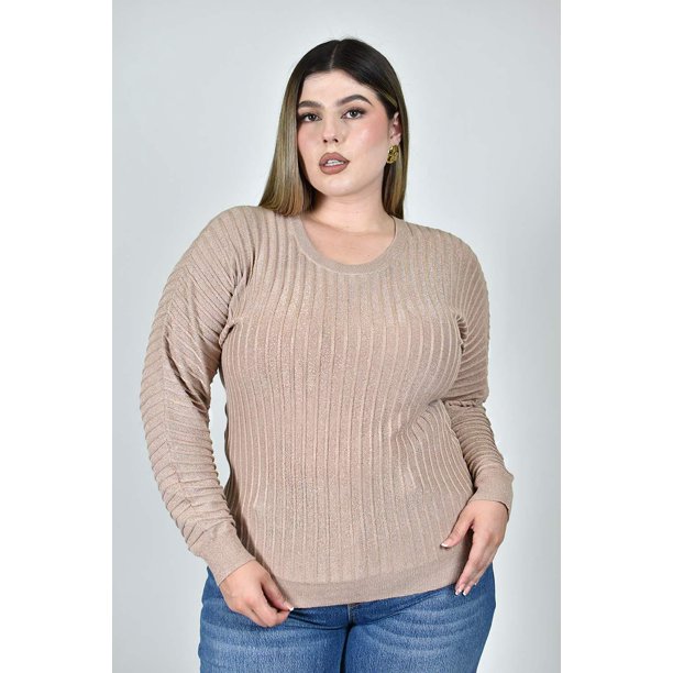 Sueter con relieve a rayas y brillo Roman Fashion / Tallas Extras, 4002 (Dorado) dorado 40