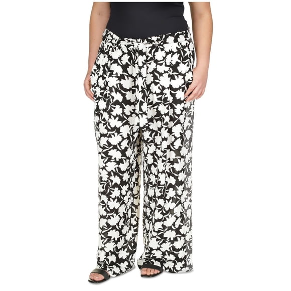 Michael Kors Womens Floral Belted Casual Trouser Pants, silver, Plus Size, 22W