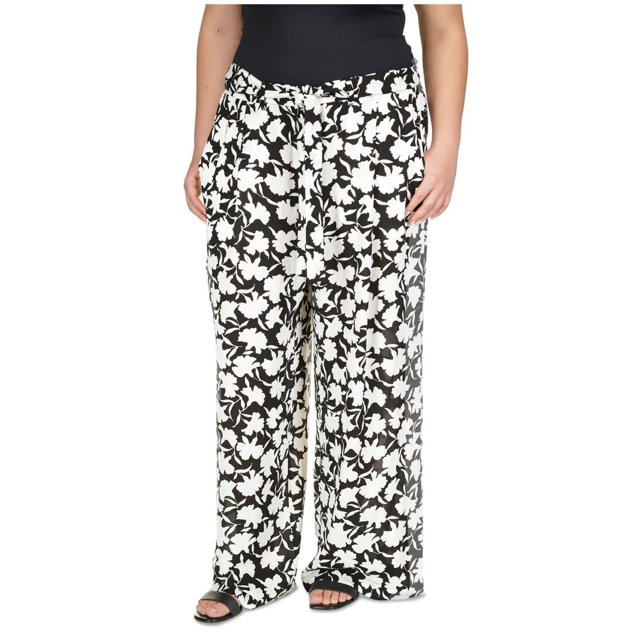 Michael Kors Womens Floral Belted Casual Trouser Pants, silver, Plus Size, 22W