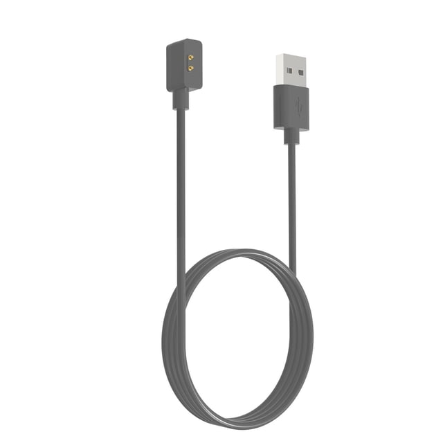 cable cargador magnético para reloj inteligente, 2 pines, 5 v, 1 a, usb portátil para xiaomi mi watch 100cm Cable de carga de 100 cm color negro con conector USB A y base magnética rectangular de 2 pines; cable redondo de PVC flexible, vista frontal centrada sobre fondo blanco. Apto como cable de repuesto y práctico para llevar en viajes.