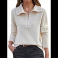 thumbnail image 1 of Suéter de Otoño para Mujer, de Larga, con Cremallera de 1/4, Sudadera Holgada de Punto Acanalado con Abertura. Crema L, 1 of 4