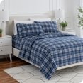 thumbnail image 2 of Juego de Sábanas de Lujo de Franela 100 % Algodón Bare Home Cuadros Stirling Azul/blanco Tamaño Twin-XL 3 Piezas Bolsillo Profundo, 2 of 7
