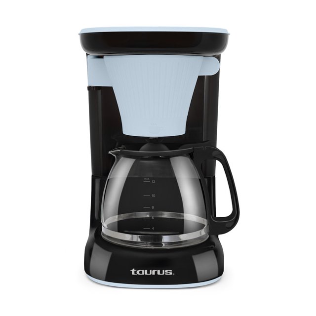 Cafetera Taurus Velvet Blue Aura 12 Tazas Jarra de Vidrio Filtro Permanente 700W Color Negro y Azul